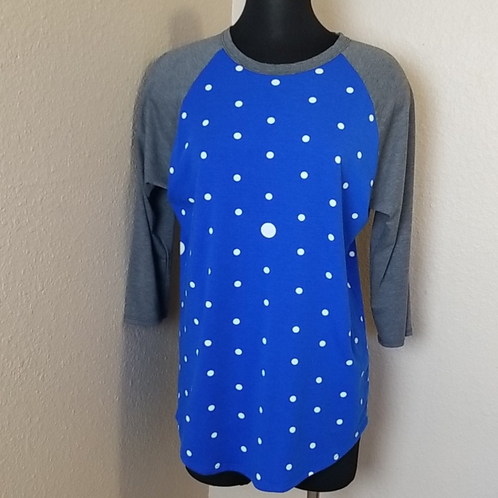 Lularoe Randy Blue Gray Polka Dot Top